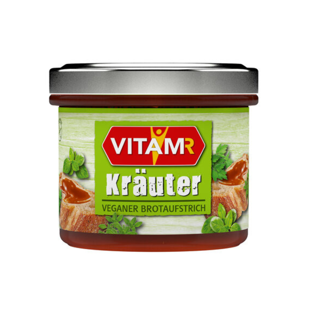 VITAM-R Kräuter Hefeextrakt veganer Brotaufstrich 125 g Glas – Pflanzlicher Brotaufstrich mit aromatischen Kräutern, 125 g Glas, ideal als würziger Brotbelag.