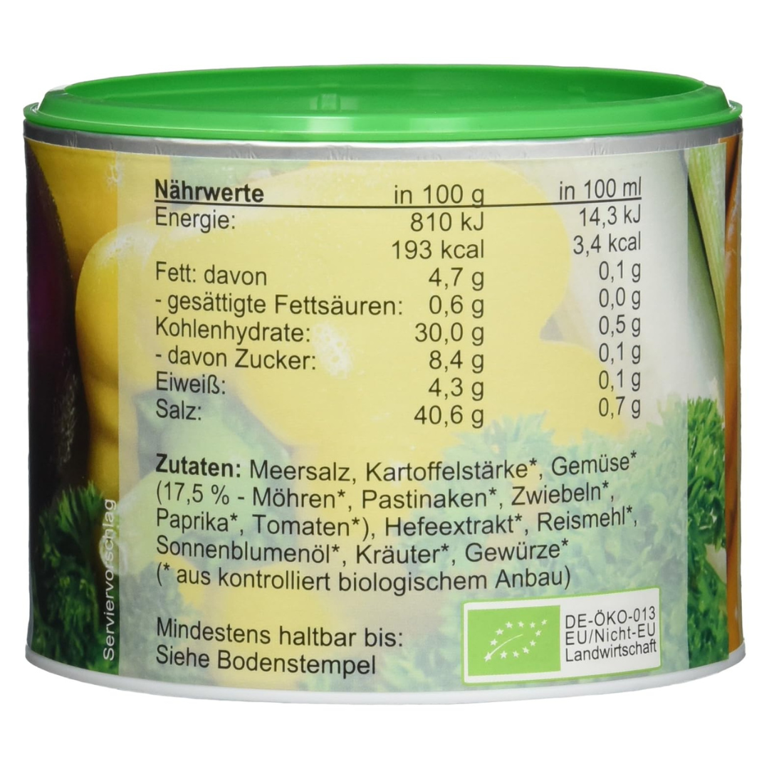 VITAM Bio Instant Gemüsebrühe 200 g – Zutatenliste und Nährwertangaben der veganen, gekörnten Brühe
