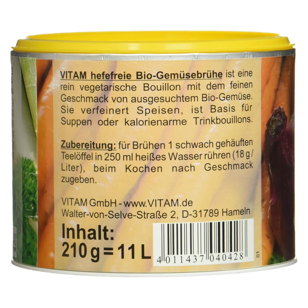 VITAM Gemüsebrühe hefefrei vegan Bio 210 g Dose – Zubereitungshinweise
