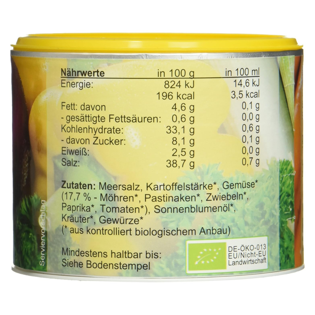 VITAM Gemüsebrühe hefefrei vegan Bio 210 g Dose – Zutaten und Nährwerte
