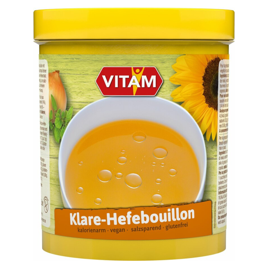 VITAM Klare Hefebouillon 1 kg Dose – kalorienarme, vegane, salzsparende und glutenfreie Bio-Bouillon