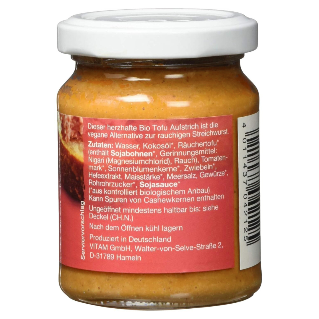 VITAM Vegane Streichwurst Feine Teewurst 120 g Glas Zutatenliste und Produktbeschreibung
