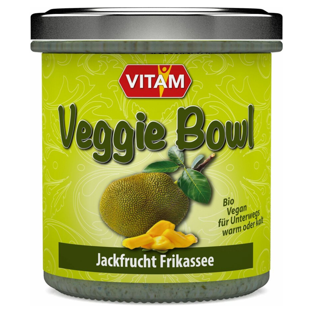 VITAM Veggie Bowl Jackfrucht Frikassee – Bio veganes Fertiggericht im 300 g Glas, herzhafte Jackfruit-Mahlzeit für unterwegs