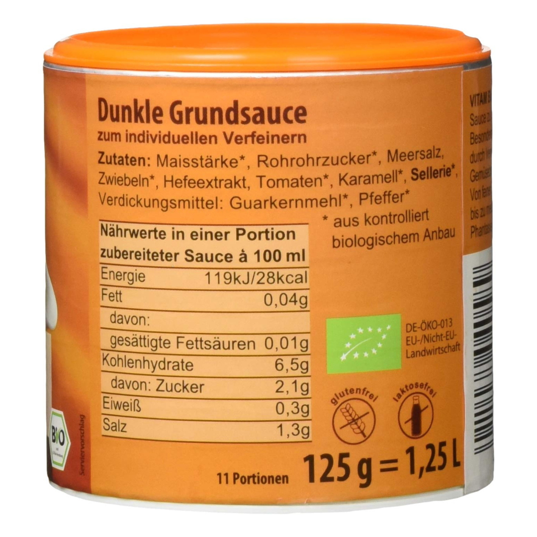 VITAM Bio Dunkle Grundsauce 125g – Zutaten, Nährwerte und Produktangaben auf der Dose