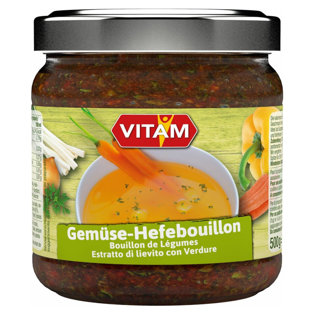 VITAM Gemüse-Hefebouillon 500g – kalorienarme, salzsparende und glutenfreie vegane Brühe im Glas