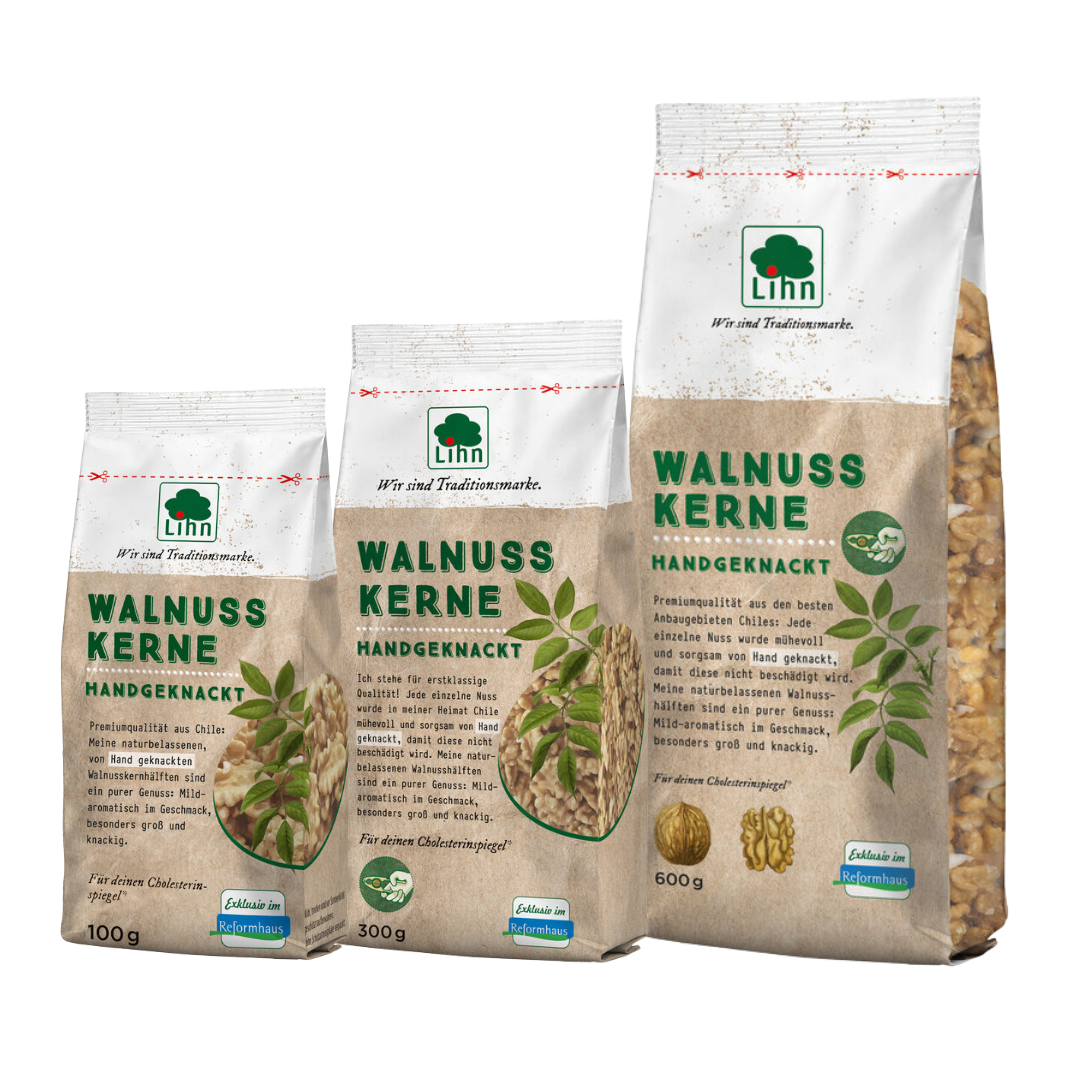 Lihn Walnusskerne aus Chile – handgeknackte Walnüsse in 100 g, 300 g und 600 g im Vergleich