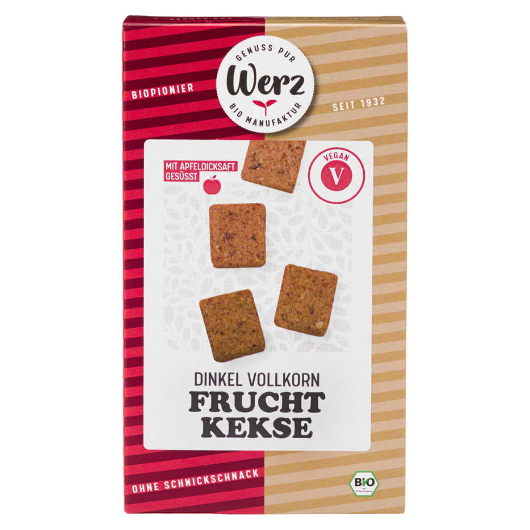 Werz Dinkel Vollkorn Fruchtkekse – Bio-Kekse mit Apfeldicksaft gesüßt, vegan, 150 g