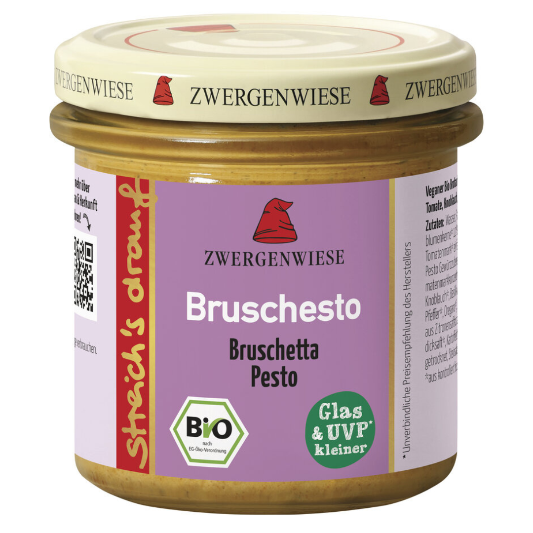 Zwergenwiese Bruschesto Bio-Aufstrich – veganer Brotaufstrich mit Bruschetta und Pesto im Glas, 135 g