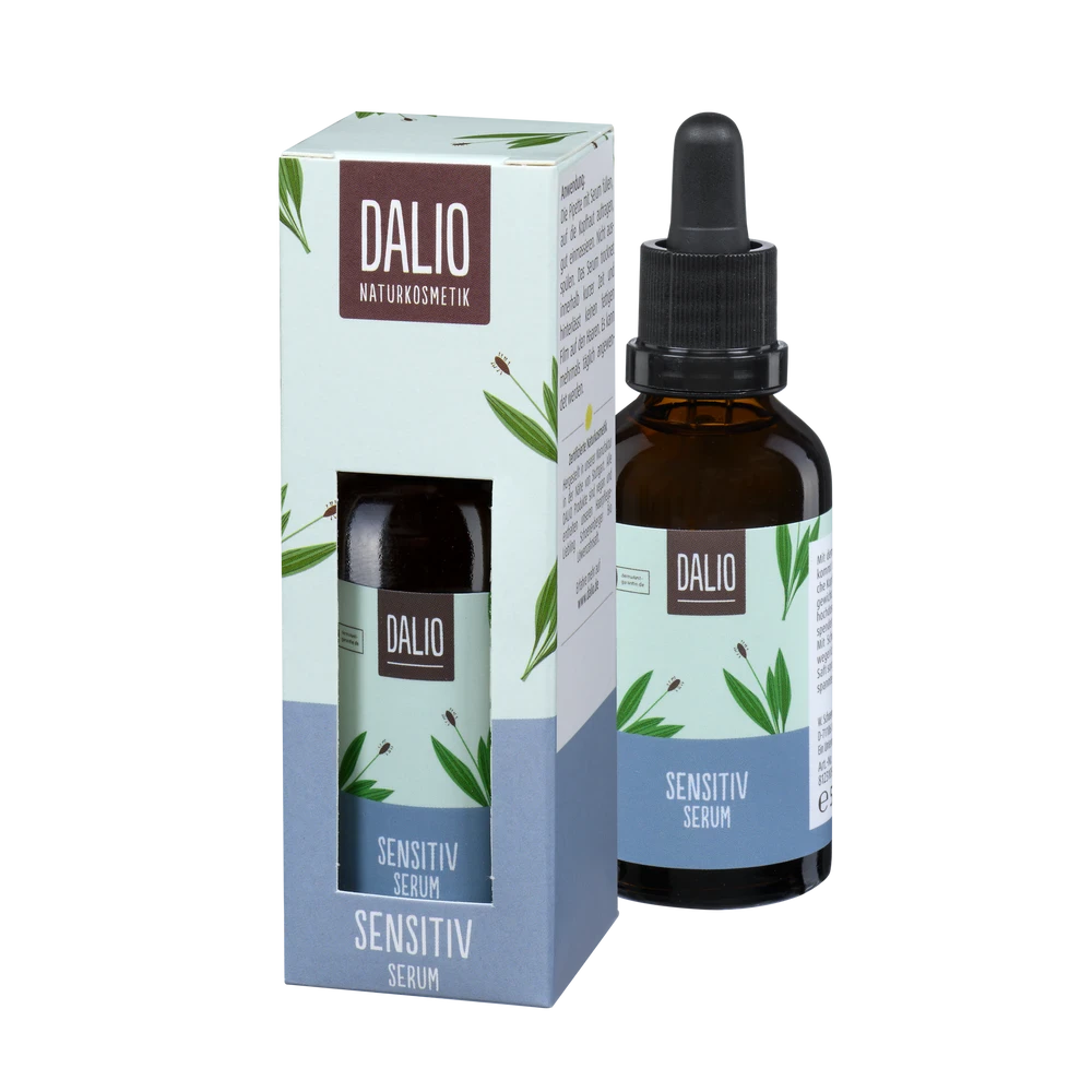 DALIO Sensitiv Serum Schoenenberger Produktabbildung mit Verpackung und Flasche