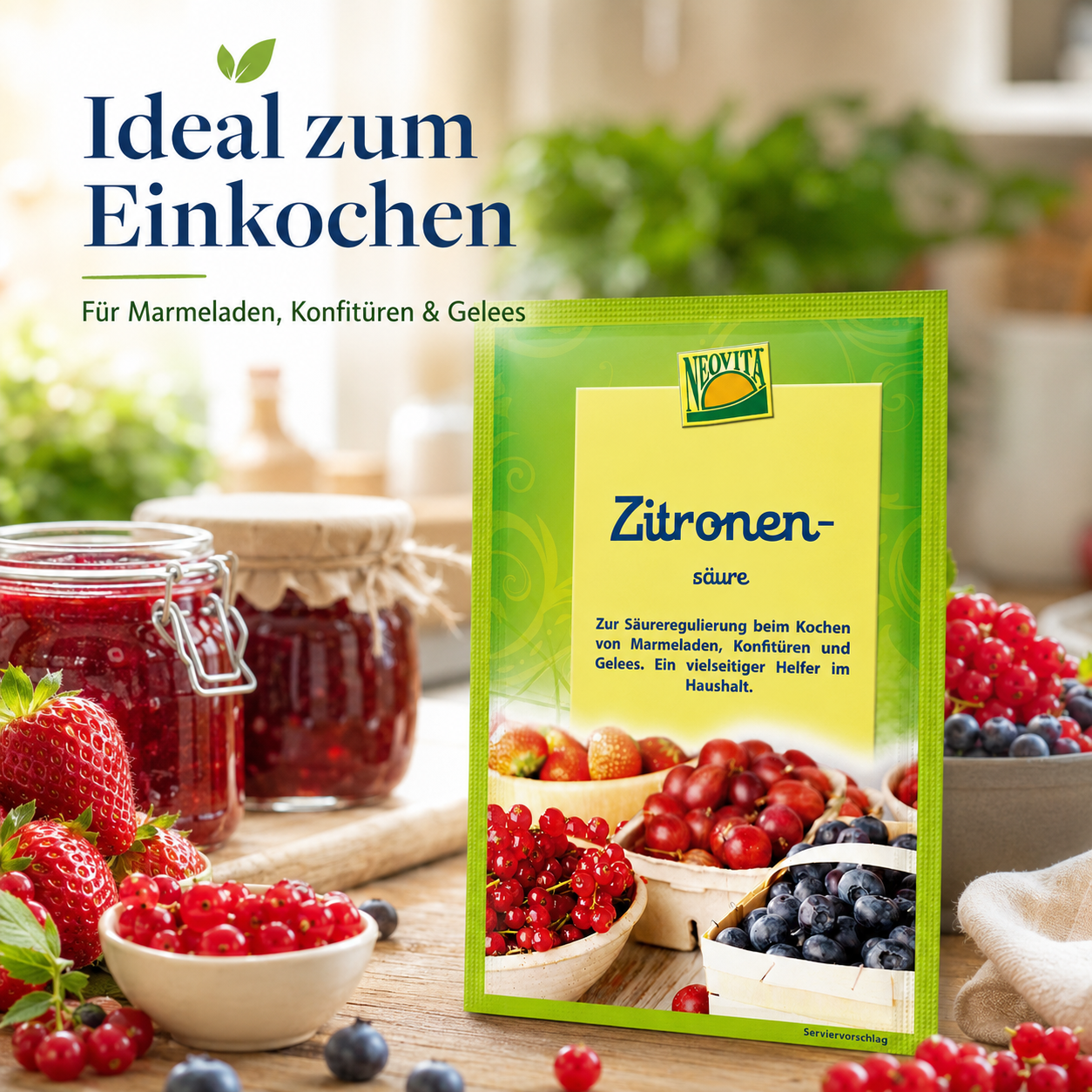 NEOVITA Zitronensäure im praktischen 10-g-Beutel zum Kochen von Marmeladen, Konfitüren und Gelees