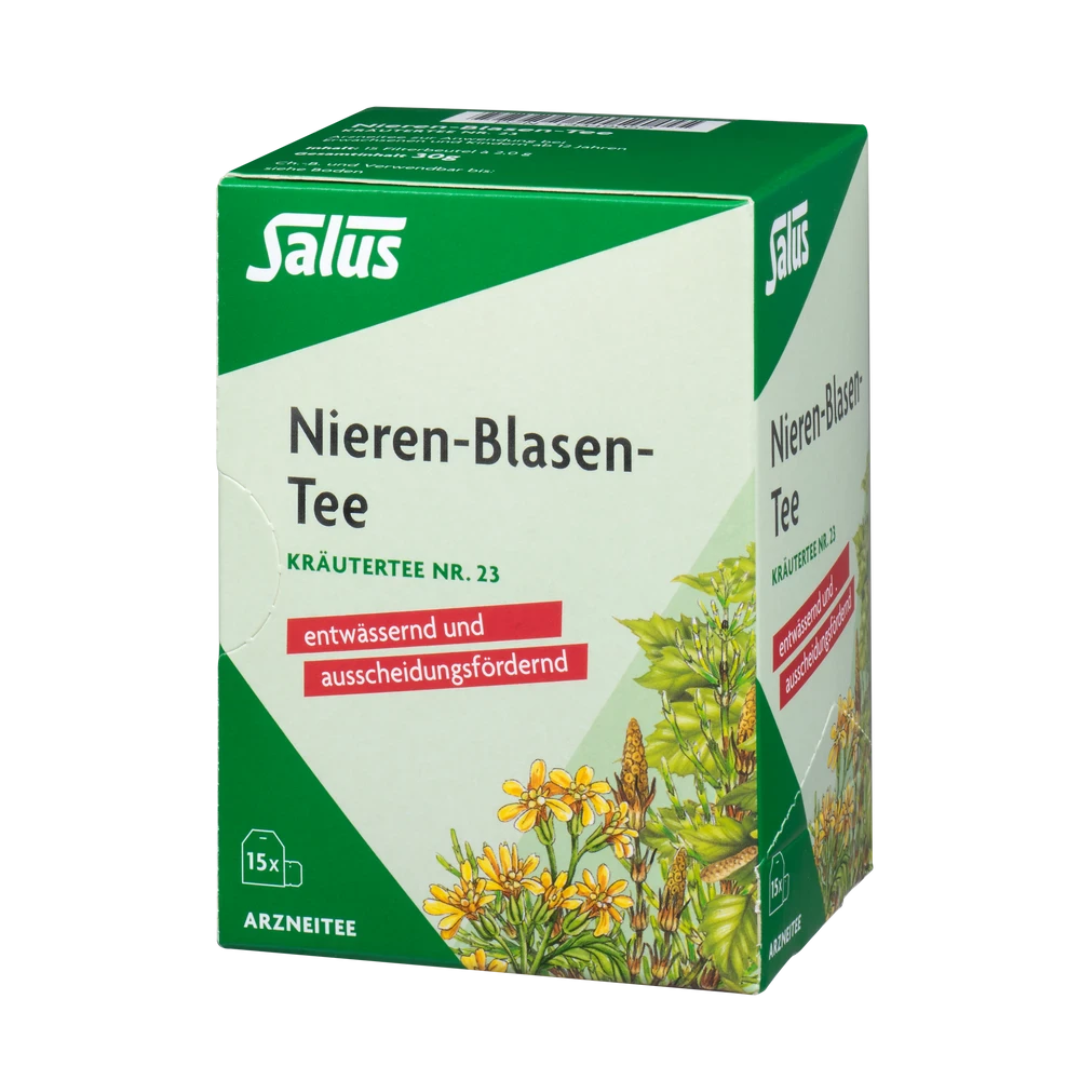 Salus Nieren-Blasen-Tee Nr. 23 – 15 Filterbeutel, Vorderansicht der Packung, entwässernd und ausscheidungsfördernd