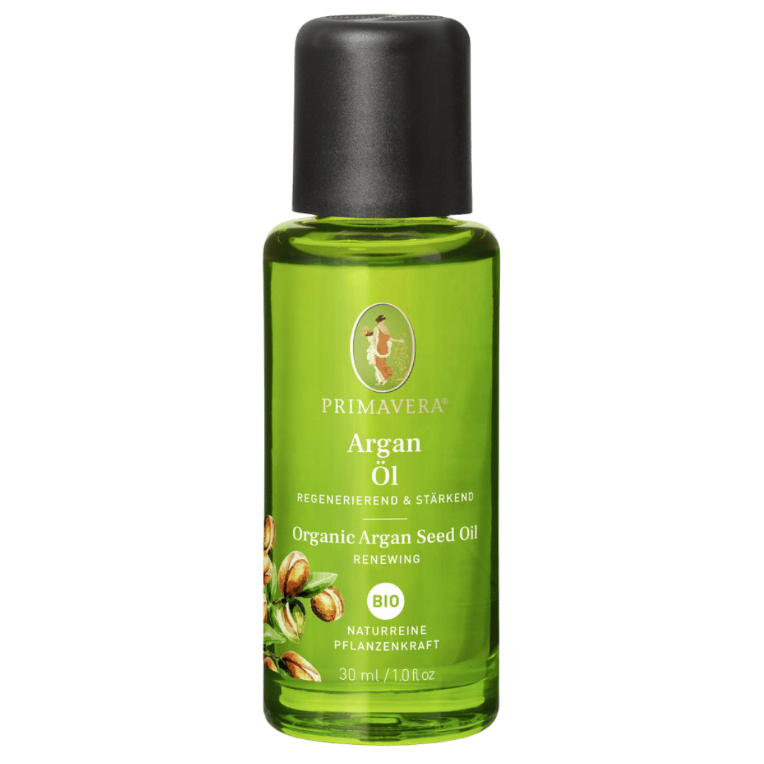 Primavera Bio Arganöl 30 ml – regenerierend und stärkend, naturreine Pflanzenkraft in grüner Glasflasche.