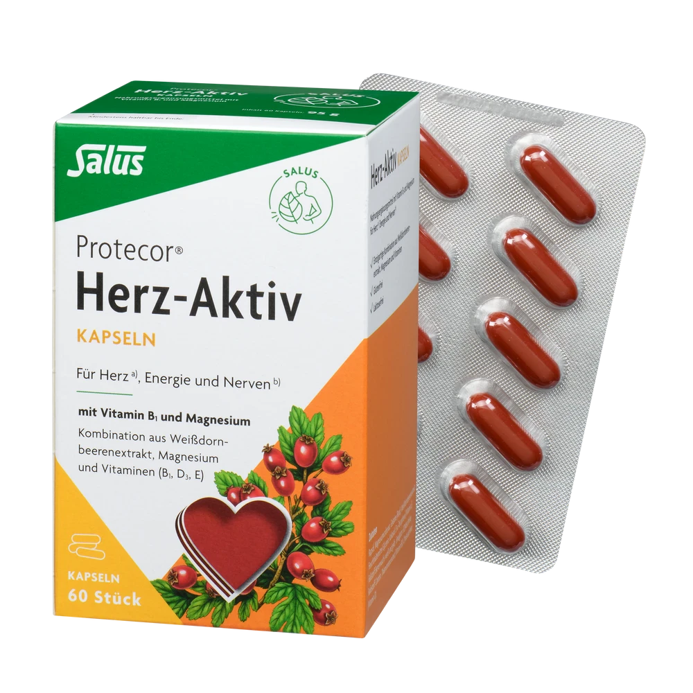Protecor Herz-Aktiv Kapseln 60 Stück von Salus – Herzgesundheit, Muskelfunktion und Energiestoffwechsel mit Magnesium, Vitamin B1, D3 und E