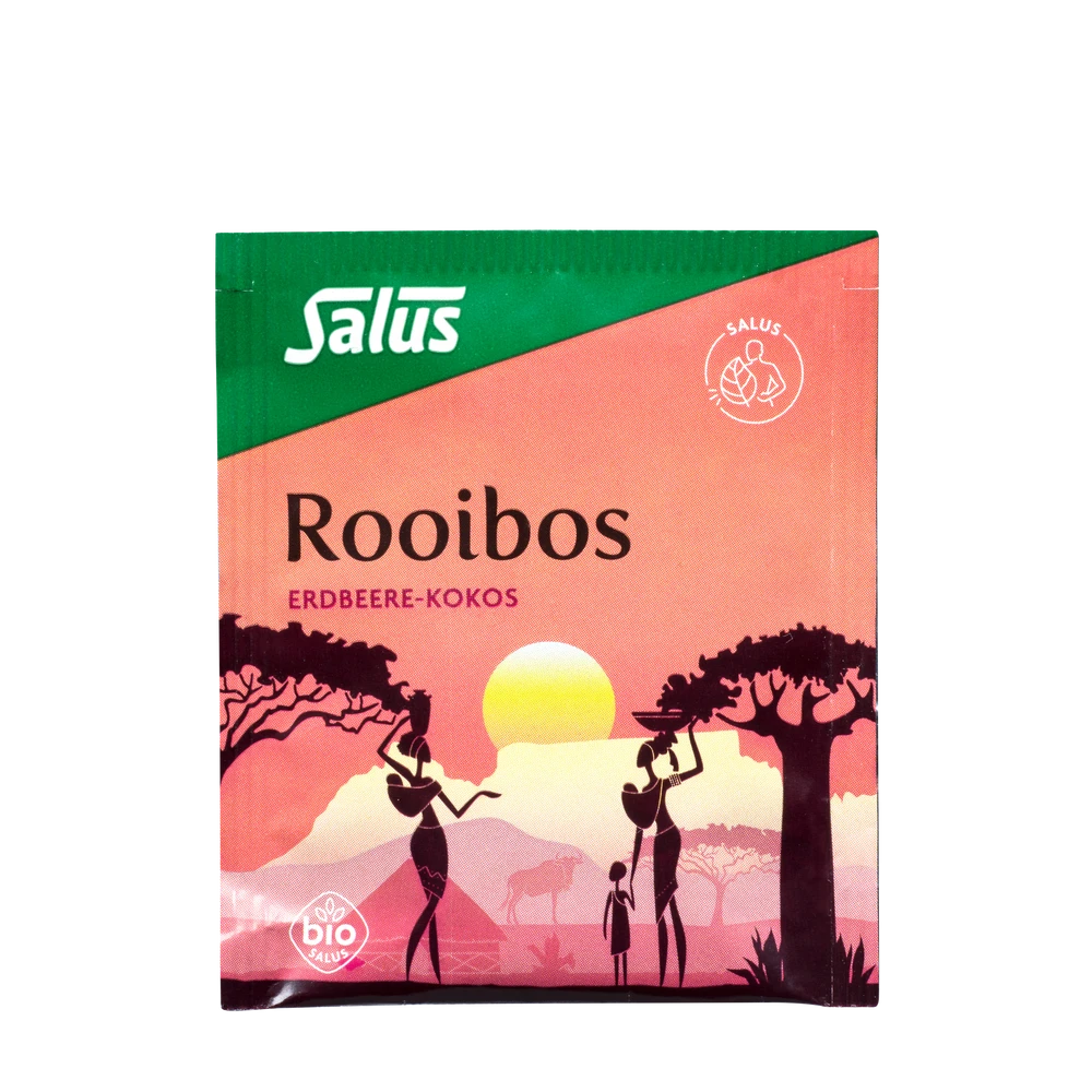 Salus Rooibos Erdbeere-Kokos Tee Bio – einzeln verpackter Teebeutel Vorderansicht