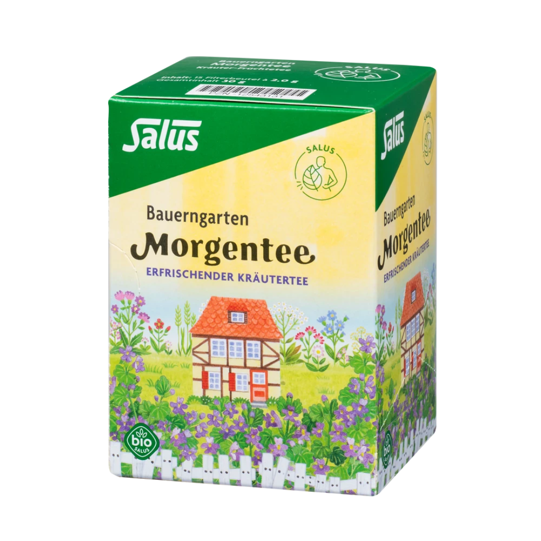 Salus Bauerngarten Morgentee Bio Kräutertee, 15 Filterbeutel, Frontansicht der Verpackung