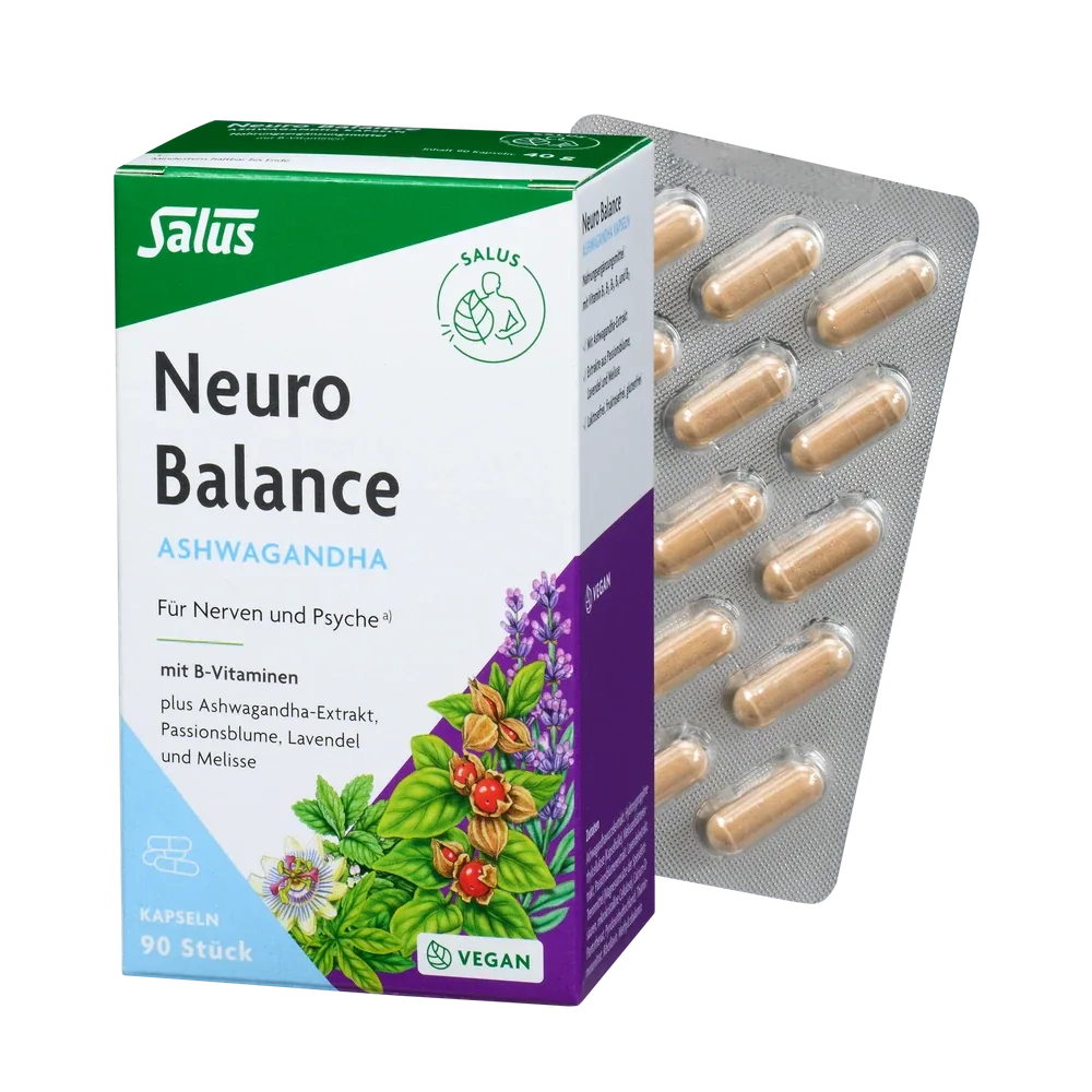 Salus Neuro Balance Ashwagandha Kapseln 90 Stück – Packung mit Blister, vegan, glutenfrei und laktosefrei