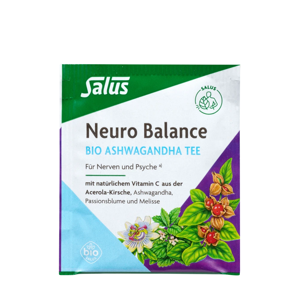 Einzelbeutel Salus Neuro Balance Bio Ashwagandha Tee – Sachet Vorderseite
