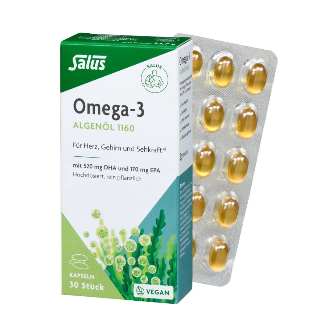 Salus Omega-3 Algenöl 1160 – 30 vegane Kapseln mit 520 mg DHA und 170 mg EPA in Blisterverpackung