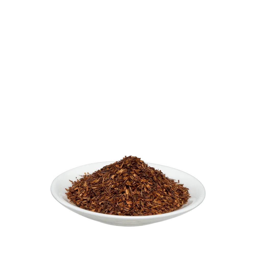 Loser Rooibos Natur Bio Tee von Salus – lose Teeblätter auf weißem Teller
