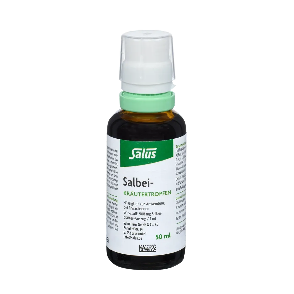 Salus Salbei-Kräutertropfen bio 50 ml – Braunglasflasche mit Dosieraufsatz und Etikett
