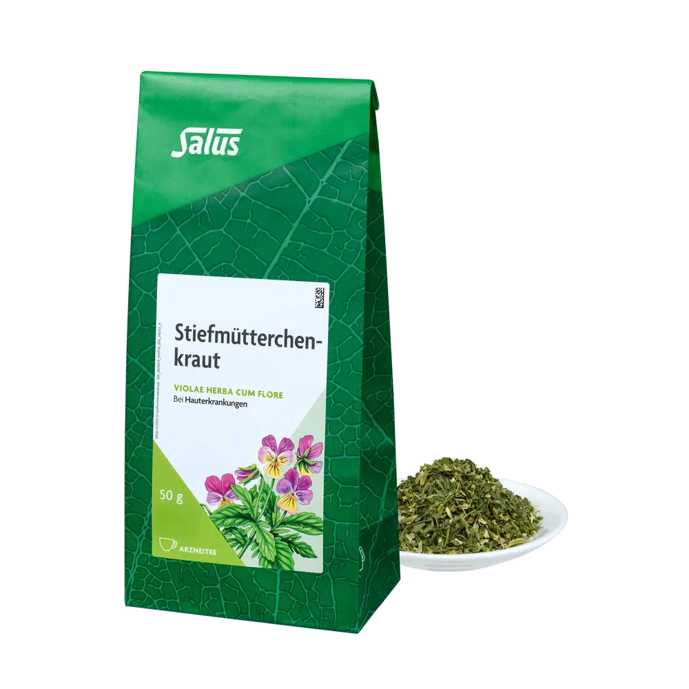 Salus Stiefmütterchenkraut Tee Bio 50 g lose im grünen Aromabeutel mit Teller