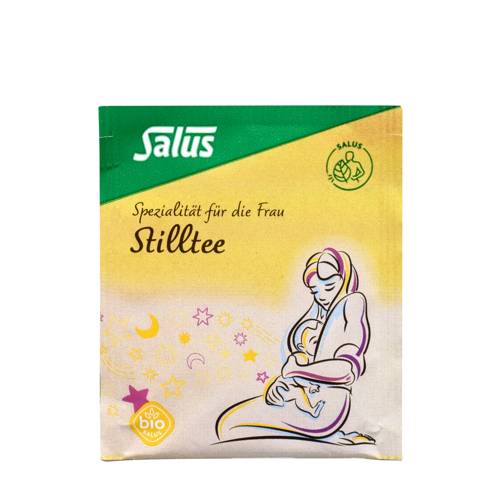 Salus Stilltee Bio Teebeutel einzeln verpackt – Bio-Kräutertee im Umbeutel mit Illustration einer stillenden Mutter
