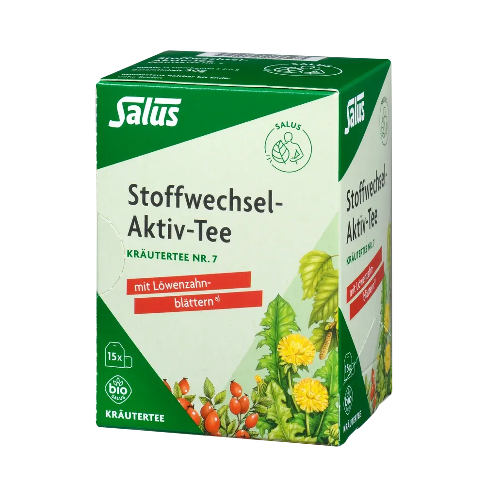Salus Stoffwechsel-Aktiv Tee bio Kräutertee Nr. 7 Packung mit Löwenzahnblättern, 15 Filterbeutel, Bio-Kräutermischung für den natürlichen Stoffwechsel