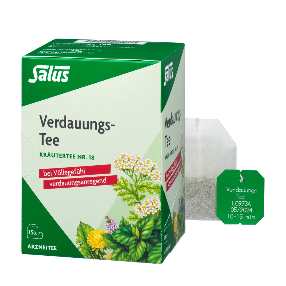Salus Verdauungs-Tee Kräutertee Nr. 18 Packung mit Teebeutel – Kräutertee gegen Völlegefühl und für die Verdauung, 15 Filterbeutel