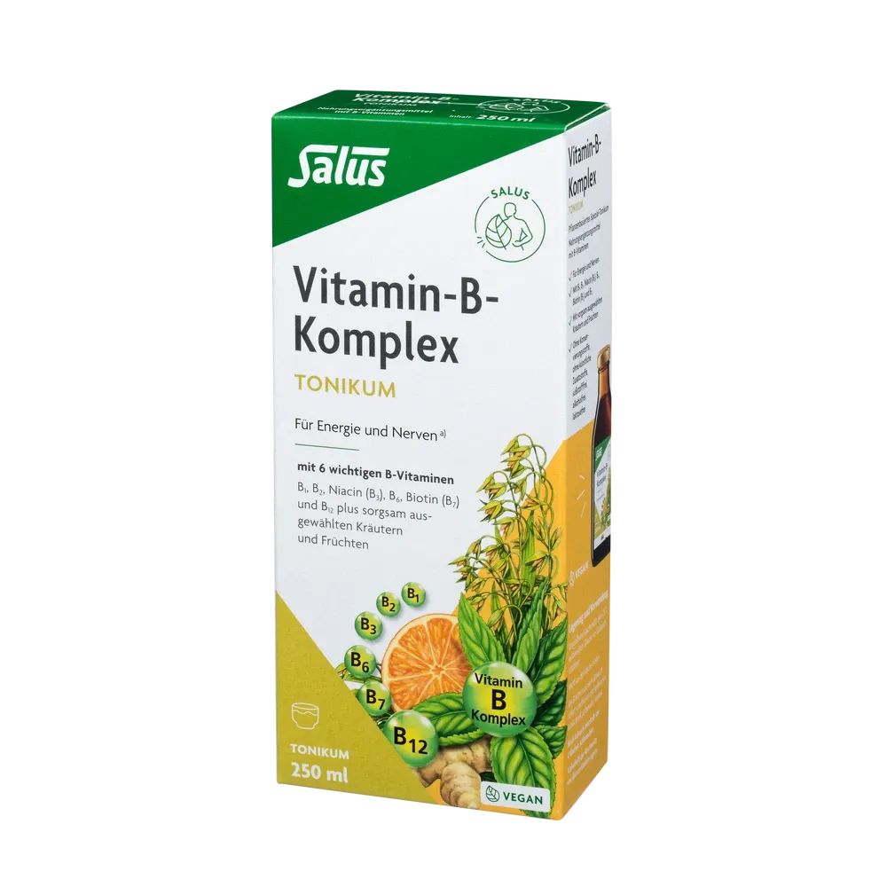 Produktverpackung Salus Vitamin-B-Komplex Tonikum 250 ml, mit B-Vitaminen und Kräuter-Fruchtauszügen