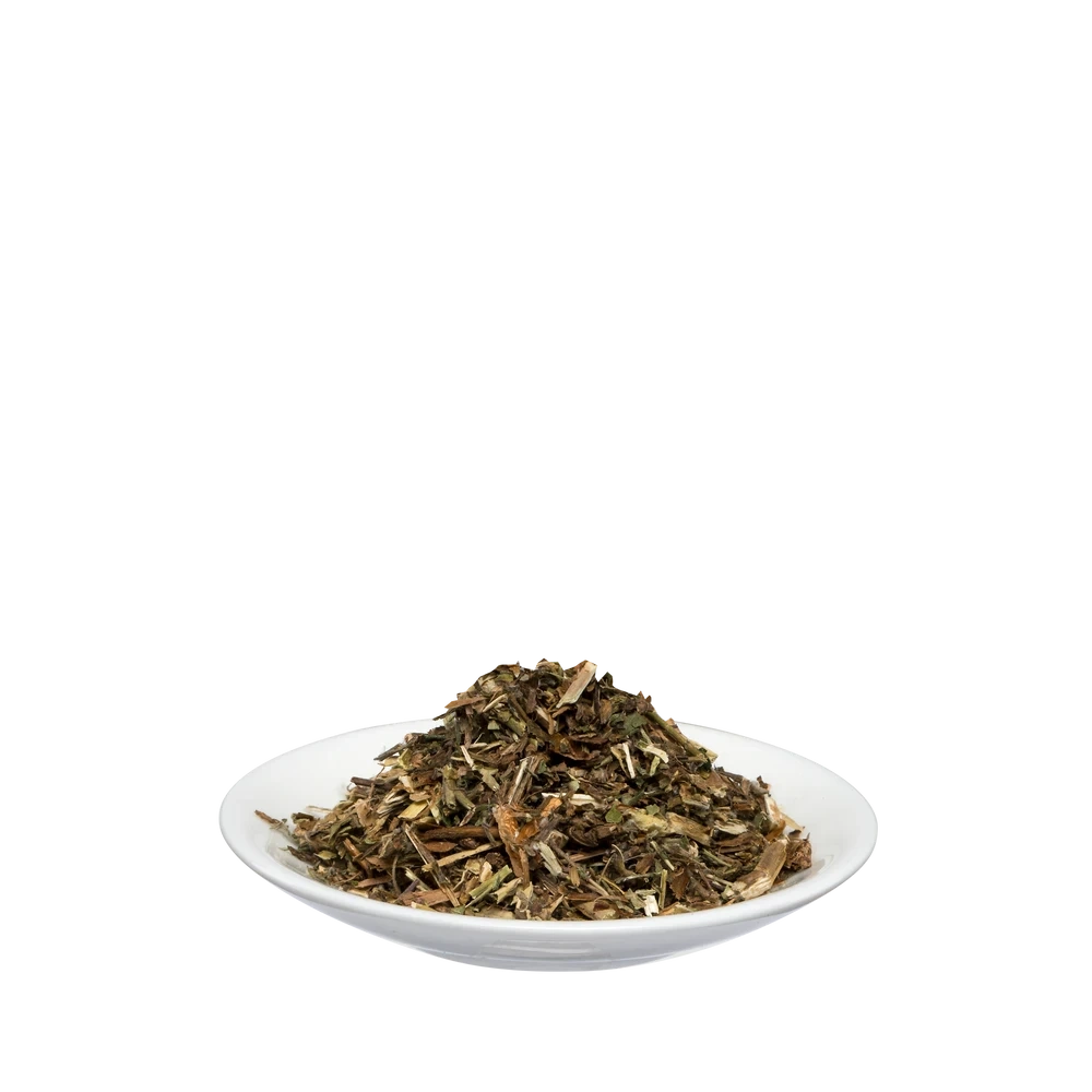 Lose Bio Weidenröschenkraut 75 g von Salus® – naturbelassener Kräutertee auf weißem Teller