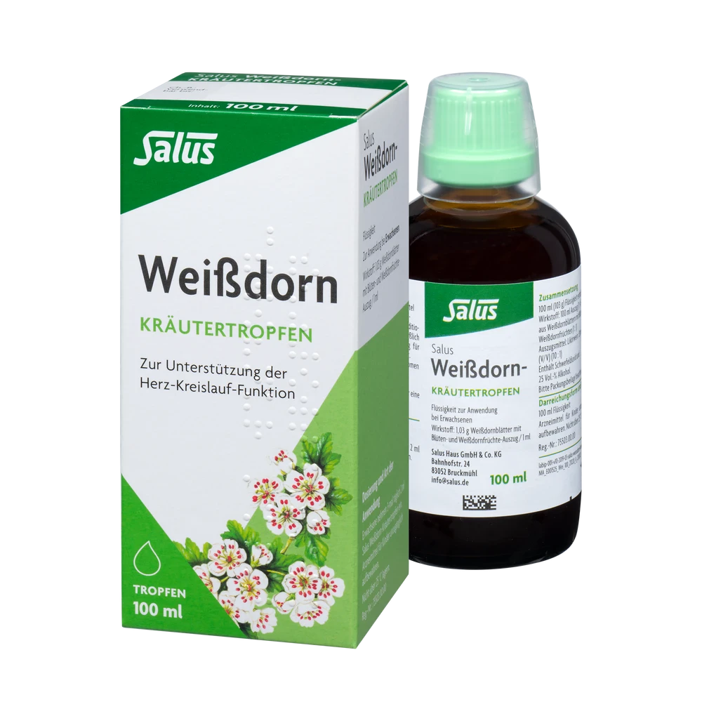 Salus Weißdorn Kräutertropfen 100 ml Packung und Flasche zusammen