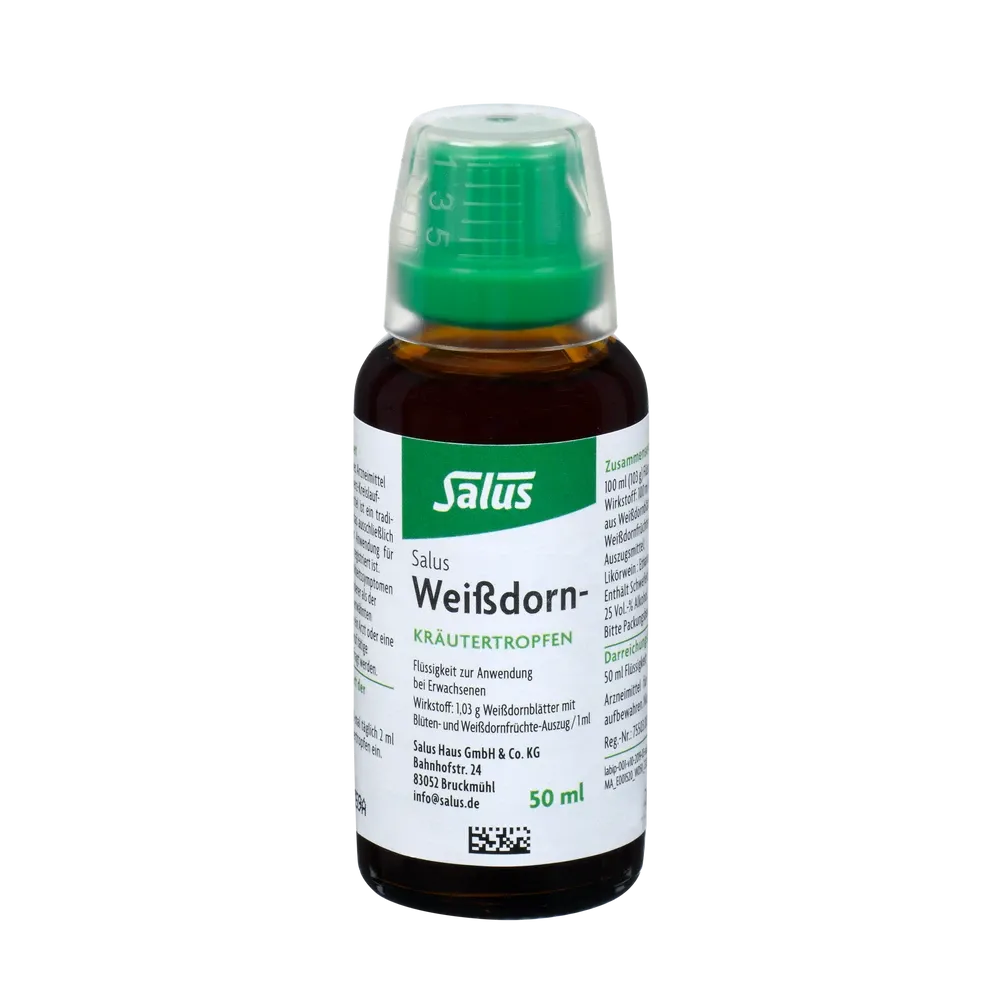 Salus Weißdorn Kräutertropfen Bio 50 ml Flasche mit Messbecher – Unterstützung der Herz-Kreislauf-Funktion