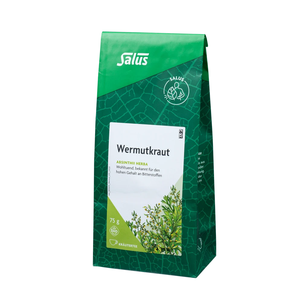 Salus Wermutkraut Tee bio lose 75g im grünen Blockbodenbeutel – aromatischer Kräutertee mit hohem Bitterstoffgehalt