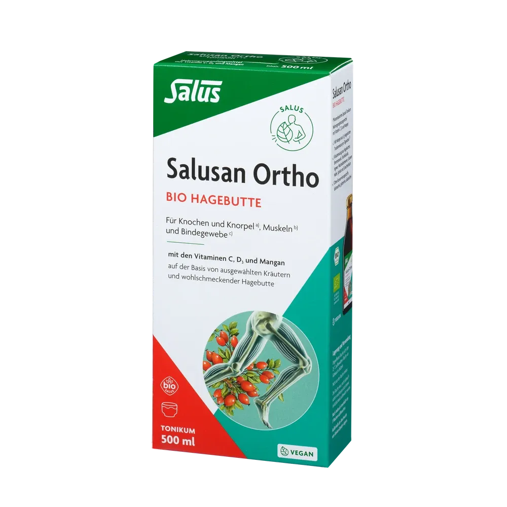 Salusan Ortho Bio-Hagebutten-Tonikum 500 ml von Salus – Nahrungsergänzungsmittel für Knochen, Muskeln und Bindegewebe in Bio-Qualität