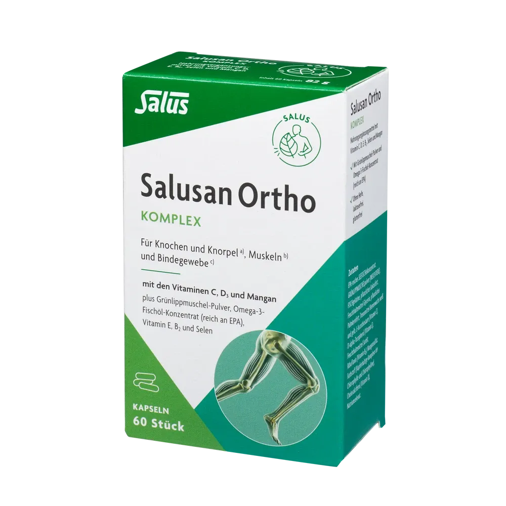 Salusan® Ortho Komplex-Kapseln 60 Stück – Verpackungsvorderseite mit Produktdetails von Salus