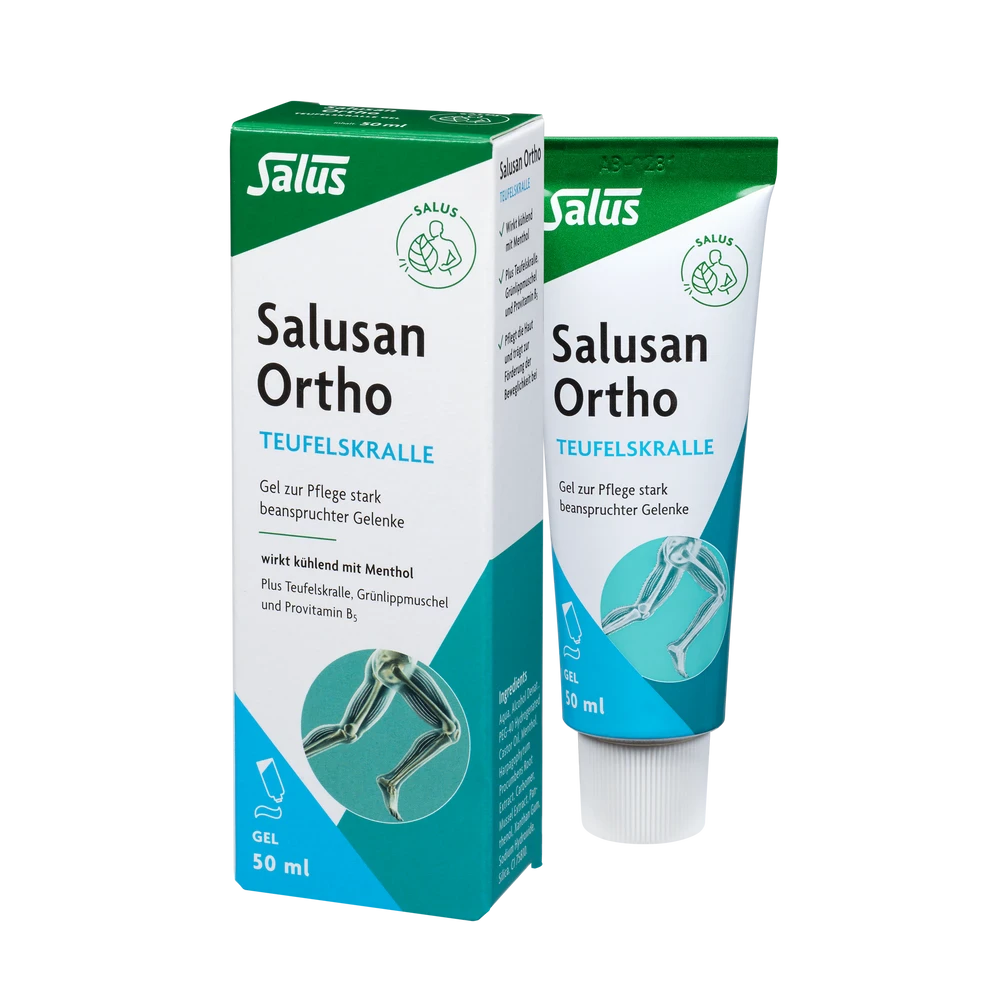Salusan Ortho Teufelskralle-Gel 50 ml Set – Tube und Umverpackung für wohltuende Gelenkpflege