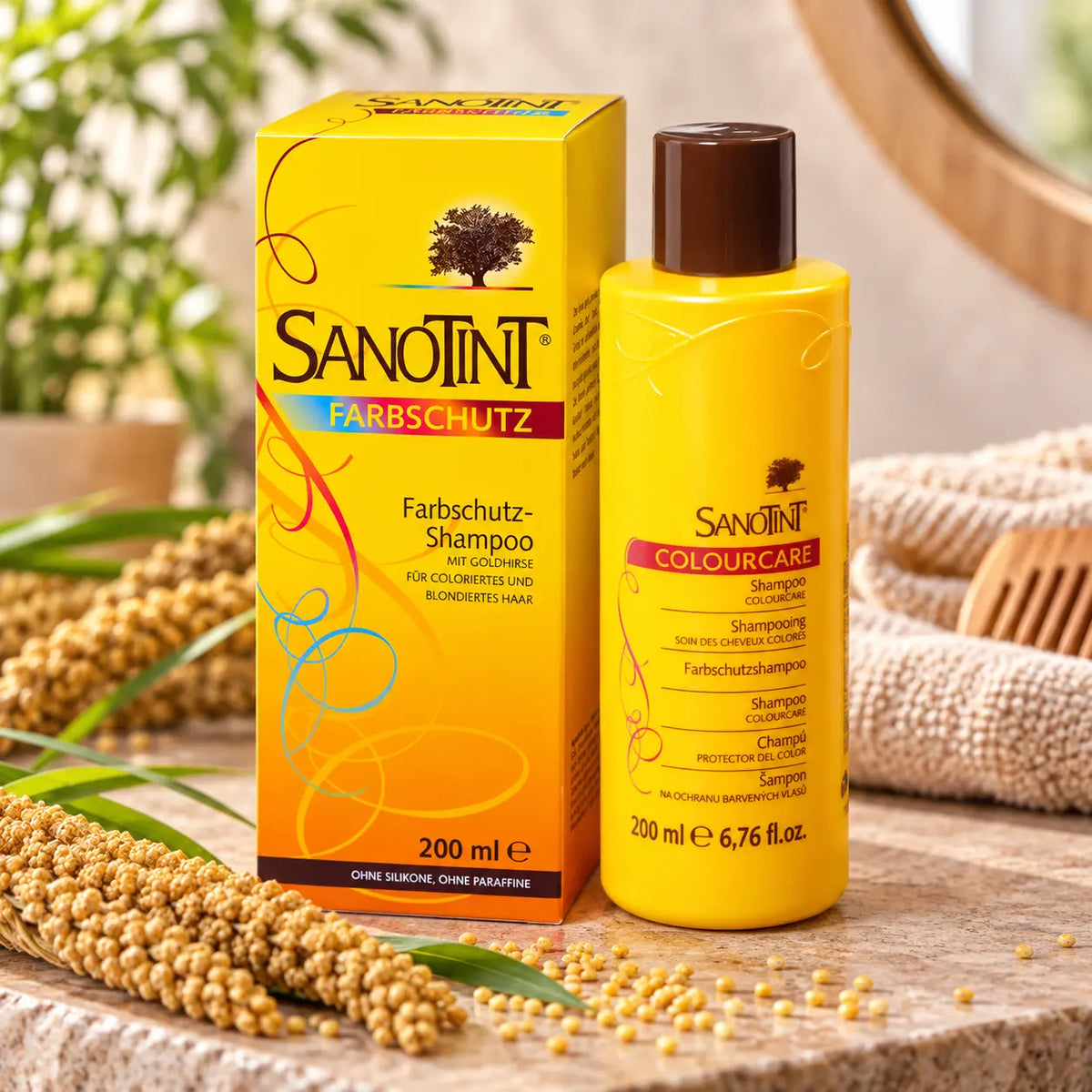 SANOTINT Farbschutzshampoo 200 ml mit Goldhirse und Bambus für coloriertes Haar