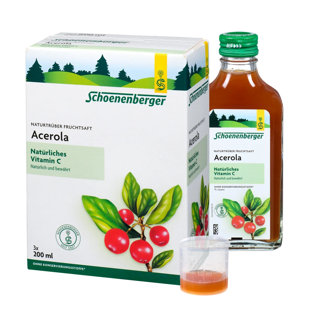 Schoenenberger Acerola Saft Bio naturtrüb 600 ml (3x200 ml) mit Messbecher