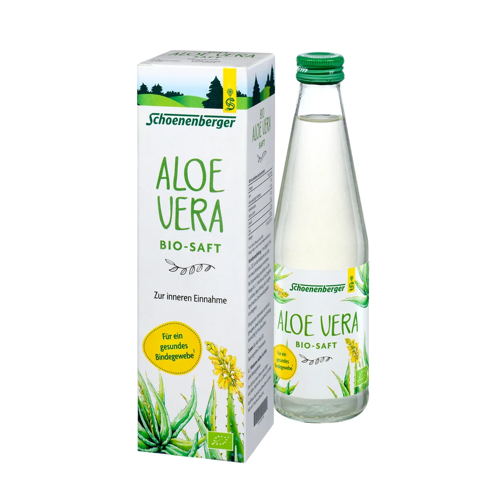 Schoenenberger Aloe Vera Bio-Saft 330 ml – Karton und Glasflasche zusammen