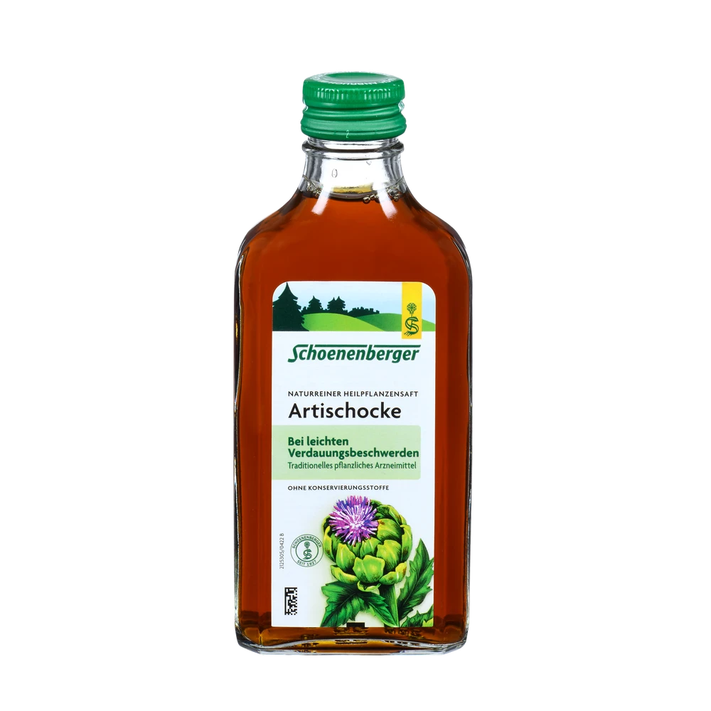 Schoenenberger Artischocken Saft Bio 200 ml – Glasflasche Vorderansicht