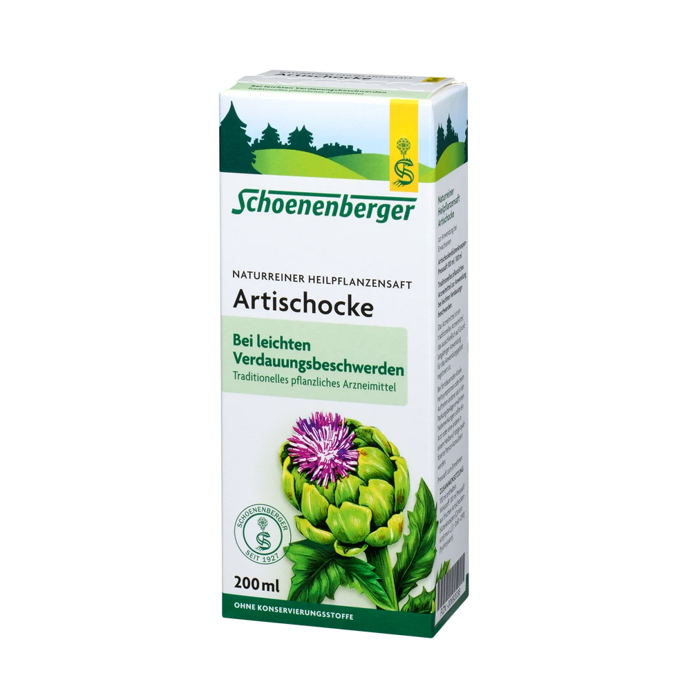 Schoenenberger Artischocken Saft Bio 200 ml – Vorderansicht Verpackung