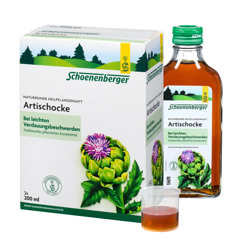 Schoenenberger Artischocken Saft Bio 3x200 ml mit Flasche und Dosierbecher