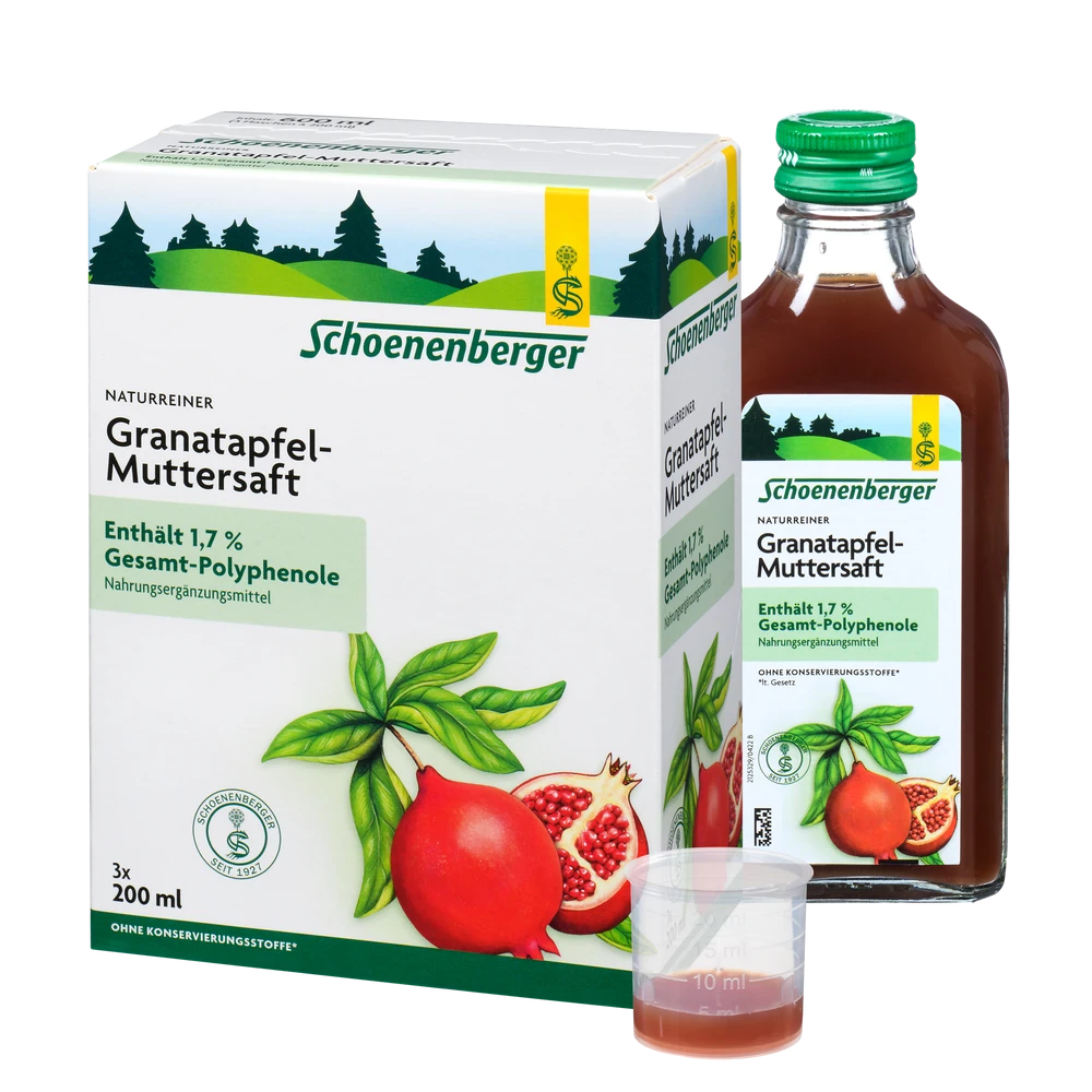 Schoenenberger Granatapfel Saft Bio Muttersaft 3x200ml mit Flasche und Dosierbecher