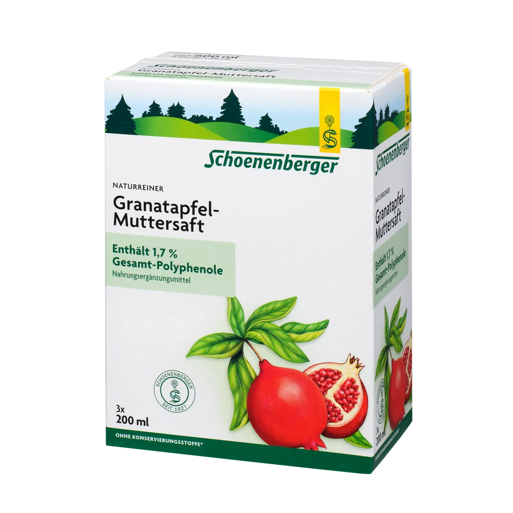 Schoenenberger Granatapfel Saft Bio Muttersaft 3x200ml Verpackung Vorderseite