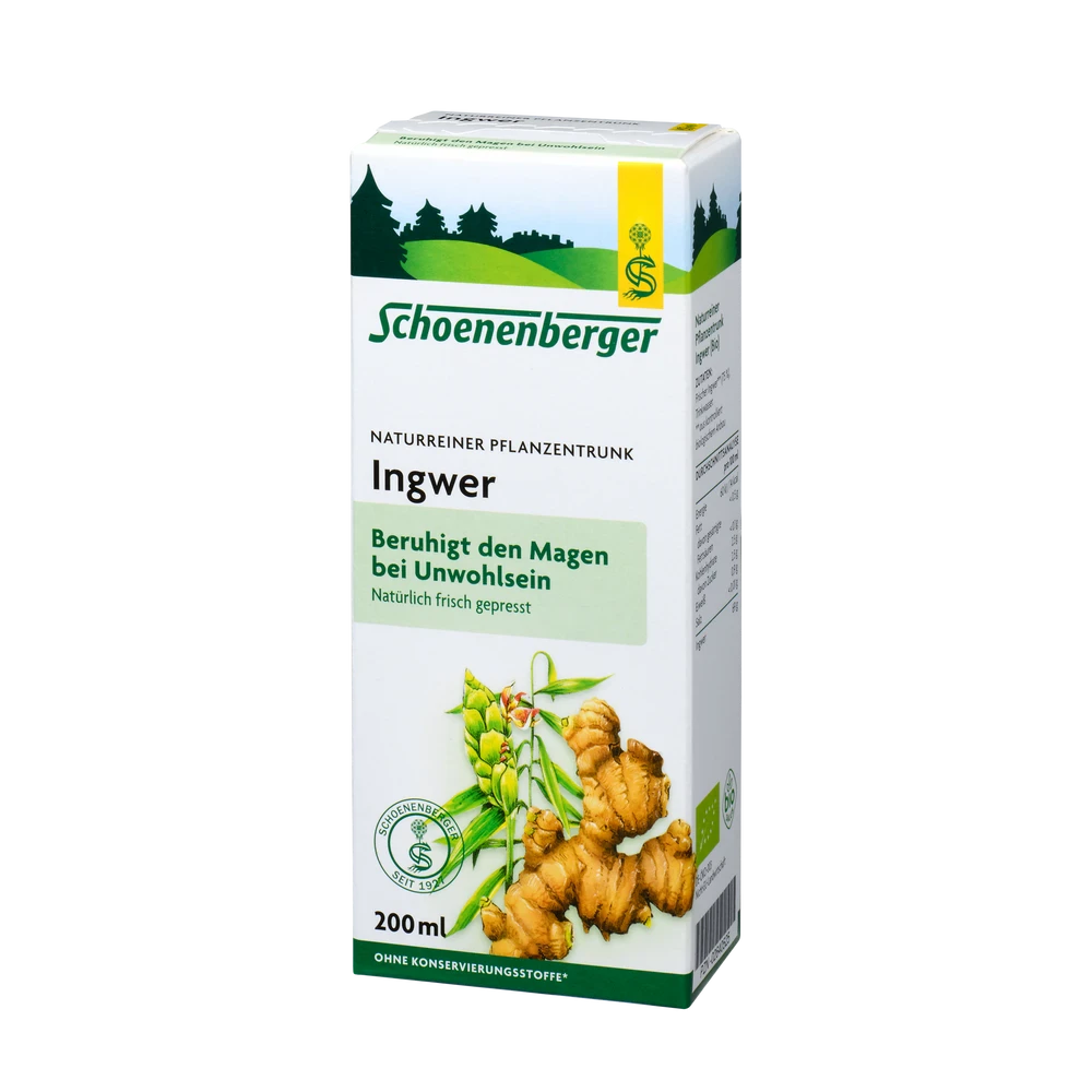 Schoenenberger Ingwer Pflanzentrunk Bio 200ml Verpackung Vorderseite