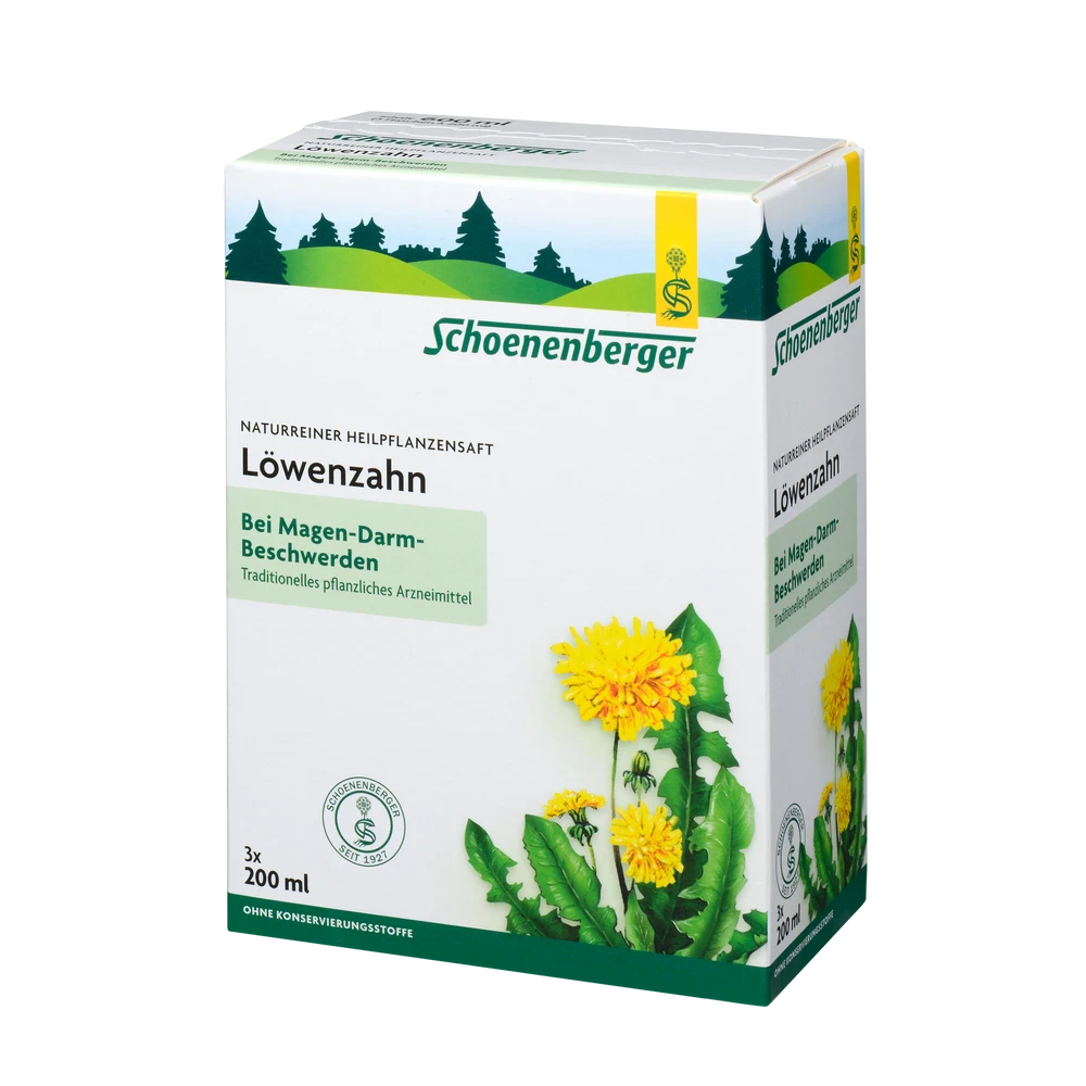 Schoenenberger Löwenzahn Saft Bio 3x200ml – naturreiner Heilpflanzensaft bei Magen-Darm-Beschwerden