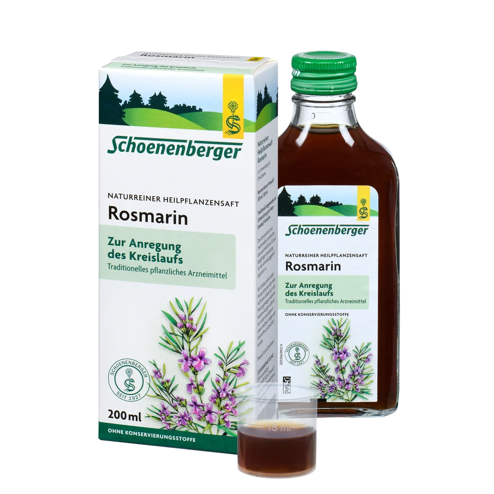 Schoenenberger Rosmarin Saft 200 ml – Flasche, Packung und Dosierbecher als Set