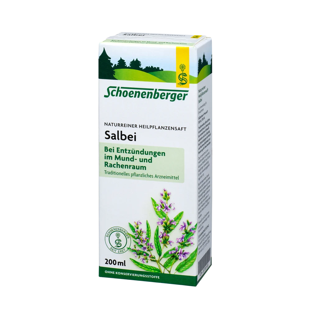 Schoenenberger Salbei Naturreiner Heilpflanzensaft 200 ml Packung Vorderansicht