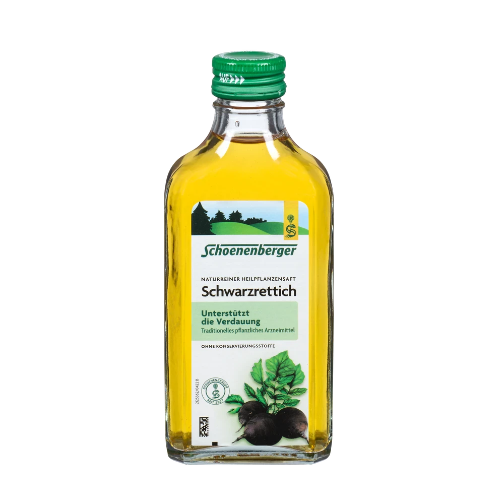 Schoenenberger Schwarzrettich Saft Flasche 200 ml – naturreiner Presssaft aus frischer Rettichwurzel
