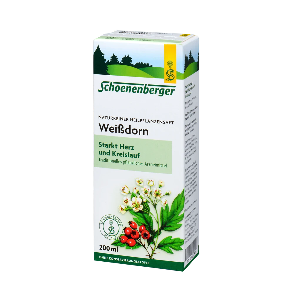 Schoenenberger Weißdorn Saft 200 ml Verpackung – Naturreiner Heilpflanzensaft für Herz und Kreislauf